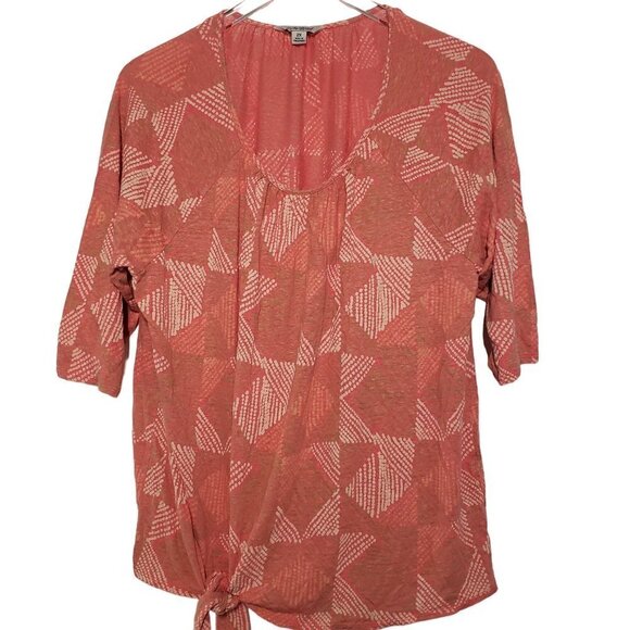 Lucky Brand Boho Printed Blouse Tie Front Peach Orange Womens 2X - Picture 2 of 12